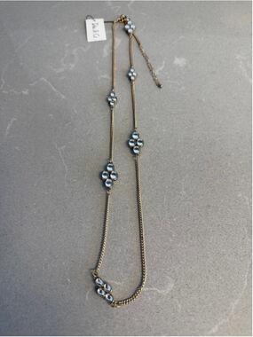 Dia & Co Gold Tone White Cabochon Station Necklace Long Fashion Jewelry NWT